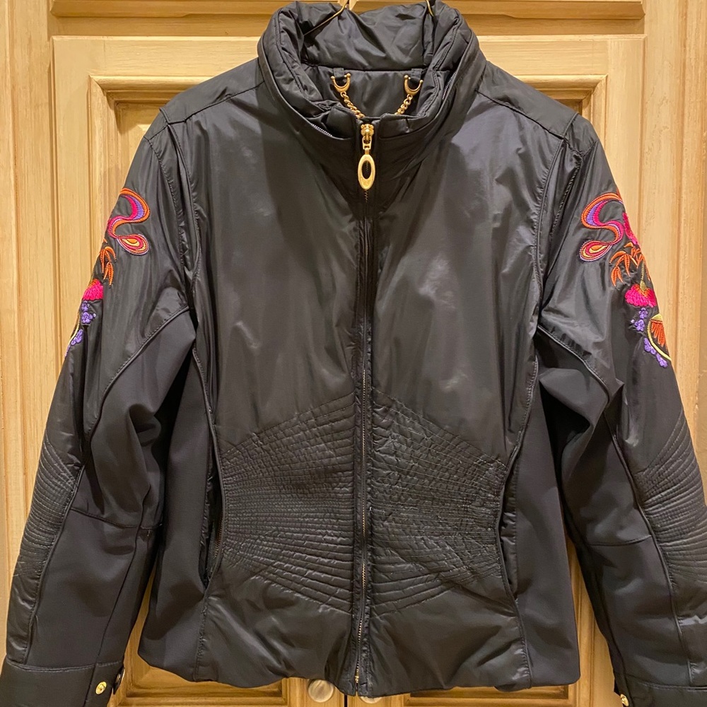 Obermeyer Black Embroidered Faux Fur Ski Jacket